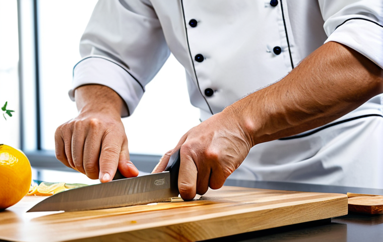 A focused professional chef in a clean, modest chef's jacket and apron, fully clothed, meticulously slicing fresh tuna with a precise Santoku knife on a pristine wooden cutting board. The modern kitchen environment is bright and organized, with stainless steel counters and soft natural light. The chef is shown with perfect anatomy, correct proportions, well-formed hands, and a natural pose, demonstrating intense concentration and respect for the ingredient. This professional photography captures high-quality details, clean lines, and a natural color palette, creating a safe for work, appropriate content, family-friendly image.