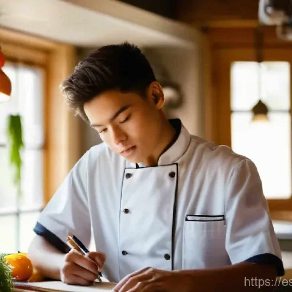 조리 자격증 필기 시험 준비법 - **Prompt:** A young, focused culinary student (18-25 years old, gender-neutral, wearing a clean whit...